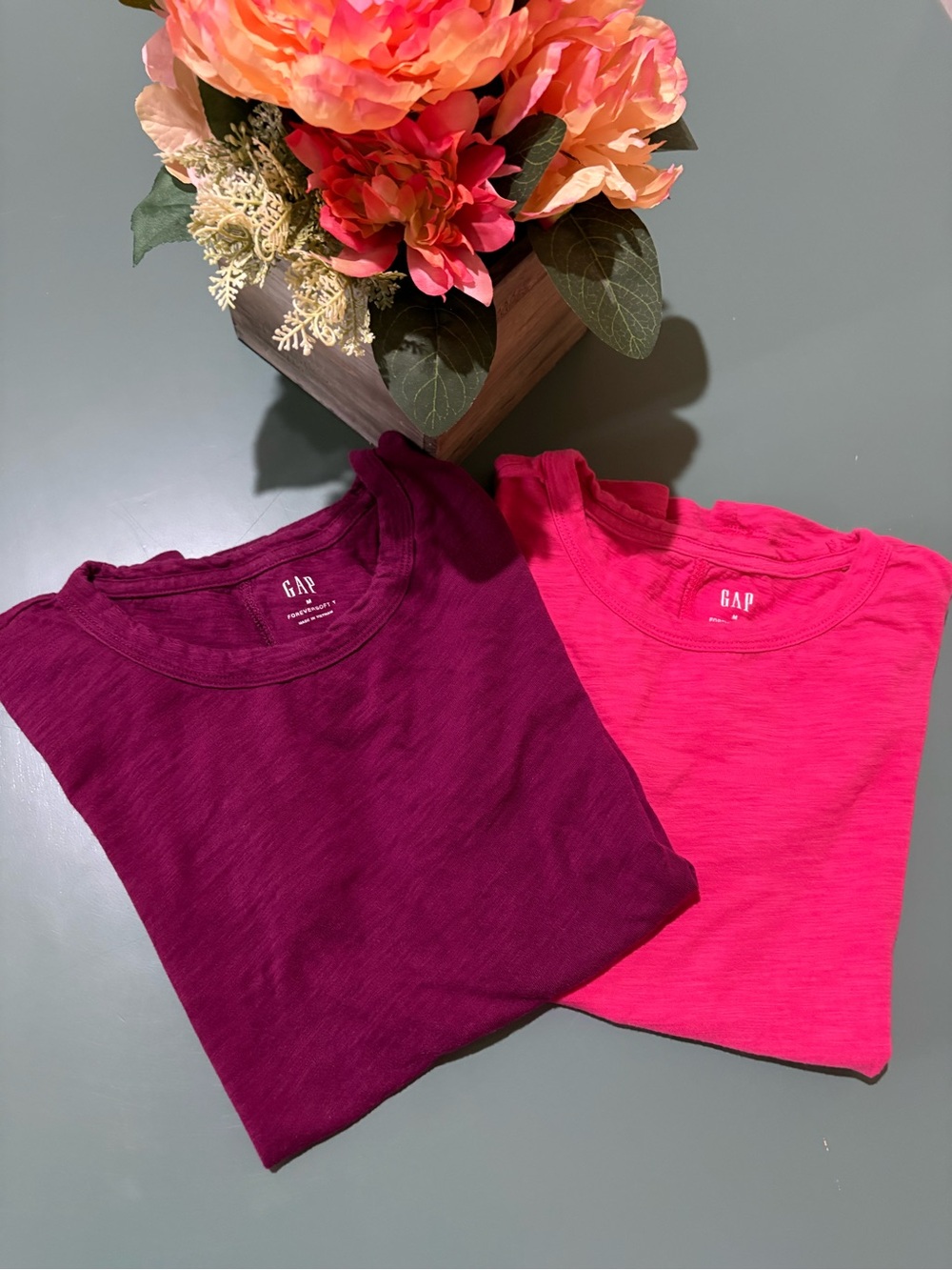 GAP Forever Soft Short Sleeve Tee Pair - Bright Pink & Berry Plum - Small